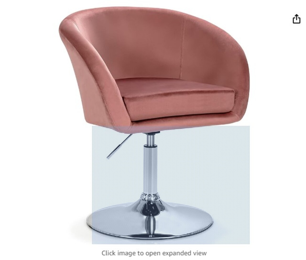 Adjustable Height Vanity Chair Pink Velvet Makeup Chair with Chrome Frame, Round-Back, Comfortable Swivel Accent Leisure Chair for Living Room, Bedroom